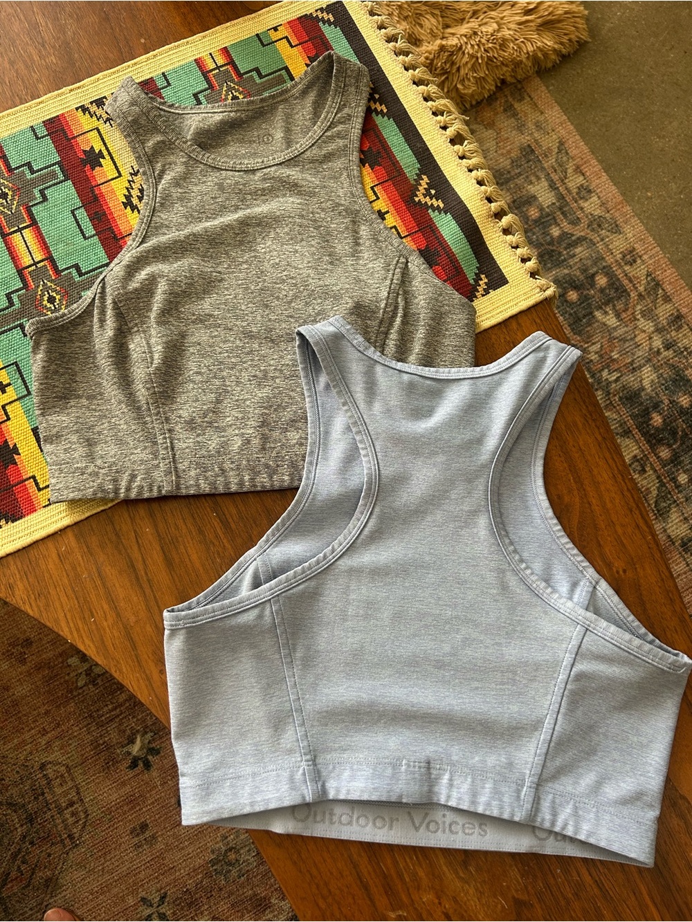 EUC Outdoor Voices Gray and Light Blue Crop Tank Tops